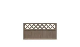 Niedriges Zaunfeld als Abtrennung mit den Maßen 180 x 90 cm in Monument Oak mit senkrechter, geschlossener Füllung und stabilem Rankgitter 