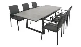 Gartenmöbel Garnitur bestehend aus 6 Stapelsesseln und passendem Ausziehtisch