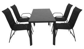 Das 5-teilige Set bietet vier Stapelsessel und einen von 117 auf 162 cm verlängerbaren Ausziehtisch
