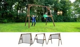 Die Gartenschaukel 4-in-1 wird mit je zwei Schaukelsitzen und Sportnetzen geliefert