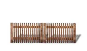 Senkrechtzaun Doppeltor aus brauner druckimprägnierter Kiefer. 300x100cm. Lattenstärke: ca. 55 mm