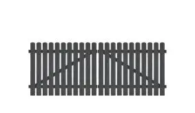 Vollkunstofflatten auf Aluminiumrahmen, 308 x 120 cm, anthrazit (RAL 7016), inkl. verstellbare Edelstahlbeschläge (6mm starke Ladenbänder vormontiert), Überwurf, Bodenriegel, Metallhülsen und Arretierung.