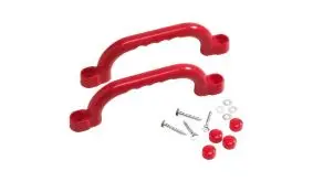 Rote Handgriffe 2er-Set für Spielgeräte mit Montagematerial - robuste Kunststoffgriffe für Kletterwände und Spieltürme
