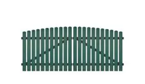 Wetterfestes Doppeltor aus Kunststoff, 308 x 120 auf 135 cm, grün (RAL 6012), inkl. verstellbare Edelstahlbeschläge (6mm starke Ladenbänder vormontiert), Überwurf, Bodenriegel, Metallhülsen und Arretierung.