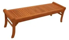 Elegante und robuste 150 x 44 x 45 cm Hockerbank aus Eukalyptusholz. Für den Einsatz im Garten, auf der Terrasse oder dem Balkon