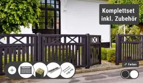 Das Komplettset der Gartenzäune Vinesse lässt sich kinderleicht konfigurieren - zur Auswahl stehen eine Version in Weiß und eine in Schwarz. Schnell geliefert inkl. Montagezubehör.