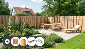 Die naturbelassenen Bohlenzäune der Serie Dresden ergeben eine rustikale Optik für Ihren Garten. Im Komplettset sind zudem alle benötigten Zubehörteile enthalten.