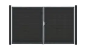 2-flügliges Tor bestehend aus Lamellen aus robustem BPC und Rahmen aus Aluminium - inkl. Zubehörteilen. Maß: 300 x 180 cm