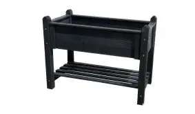 Erhältlich in zwei Größen (90 / 114 x 60 x 84,5 cm): Anthrazitgraues Kräuterbeet mit Ablagefläche aus lasiertem Kiefernholz