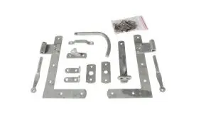 Kompletter Beschlagsatz für einflügelige Lamellenzaun-Tore: Der preisgünstige L-Torbeschlag aus verzinktem Stahl