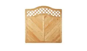 Lärchenholz Zaunelement mit Rankgitter und Kronen Bogen. 180x180/165cm. Maschenweite: ca. 6 x 6cm