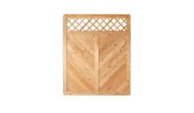 Zaunelement aus Sibirischer Lärche mit Rankgitter. 150x180cm. Rankstäbe: ca. 12 x 30 mm. Maschenweite: ca. 6 x 6cm