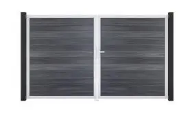 Das 300 cm breite Maribo Doppeltor aus widerstandsfähigem BPC (Bamboo Plastic Composite) im Dekor Steingrau