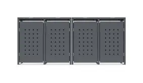 Mülleinhausung aus Stahl für 4 Tonnen mit quadratischer Musterung in den Türen vor weißem Hintergrund