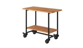 Multi Pflanz- und Grilltisch aus Thermoholz mit Rollen, schwarzem Metallgestell und Ablage