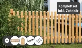 Die Natura Zaunfelder erhalten Sie im praktischen Komplettset mit allen Zubehörteilen frei Bordsteinkante geliefert - schnell und einfach online konfiguriert!
