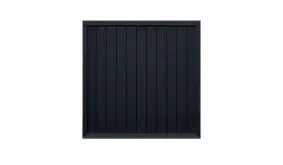 Moderner Sichtschutzzaun in Anthrazit mit vertikalen Lamellen, quadratisches Format für Garten und Terrasse.