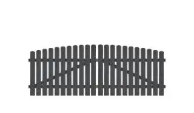 Pflegeleichtes Doppeltor aus Vollkunstofflatten auf Aluminiumrahmen, 308 x 100 auf 115 cm, anthrazit (RAL 7016), inkl. verstellbare Edelstahlbeschläge (6mm starke Ladenbänder vormontiert), Überwurf, Bodenriegel, Metallhülsen und Arretierung.