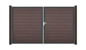 Vormontiertes Doppeltor Odense im Maß 300 x 180 cm. Bestehend aus terra-farbenem BPC (Bamboo Polymer Composite)