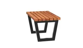 Outdoor Loungetisch/Hocker Siesta aus Thermoholz mit schwarzem Stahlgestell, freigestellt auf weißem Hintergrund