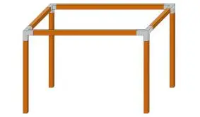 Pergola-Bausatz mit dem Gesamtmaß  240 x 300 cm aus Kiefer/Fichte (KDI) bestehend aus 4 Posten, 4 Querbalken, 4 Steckverbinder und 8 Kopfbänder, OHNE Schrauben