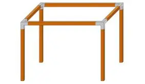 Pergola Bausatz mit dem Maß 270 x 300 cm aus Kiefer/Fichte (KDI) bestehend aus 4 Posten, 4 Querbalken, 4 Steckverbinder und 8 Kopfbänder, OHNE Schrauben