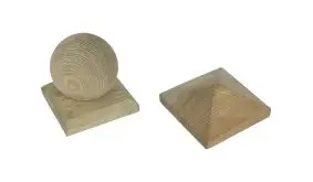 Pfostenkappen Holz in Kugel- und Pyramidenform zum Schutz und zur Zierde von Zaunpfosten