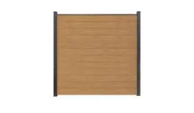 Zaunsystem bestehend aus 12 PVC-Lamellen sowie Abstandhalter und Abdeckleiste. Dekor: Asteiche