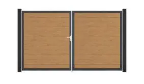 300 cm breites Doppeltor aus pflegeleichtem PVC und kratzfestem Alurahmen im Holzdekor Asteiche