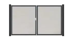 PVC Steckzauntor in Weiß mit umlaufendem Rahmen aus Aluminium in Anthrazit. Maß: 300 x 180 cm