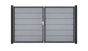 PVC Steckzaun Premium Doppeltor in Silbergrau - Aluminium-Rahmen in Anthrazit. Maß: 300 x 180 cm