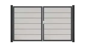 Wetterfestes PVC Doppeltor in Weiß mit umlaufendem Rahmen in Anthrazit. Maß: 300 x 180 cm