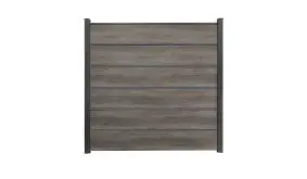 Pflegeleichtes Steckzaunsystem zusammengesetzt aus PVC-Lamellen, Alu-Zwischenleisten und Abstandhaltern. Dekor: Monument Oak