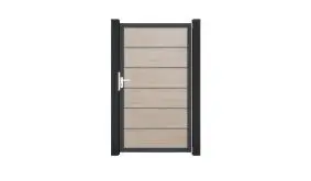 Pflegeleichte Einzeltür bestehend aus PVC Lamellen und Aluminium-Rahmen. Dekor: Sheffield Oak