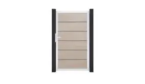 Einzeltor aus wetterfesten PVC Lamellen mit umlaufendem Aluminium-Rahmen. Dekor: Sheffield Oak