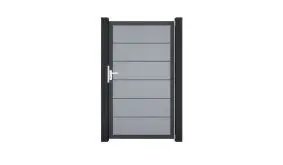 Silbergraue Tür für den PVC Steckzaun Premium in 100 cm Breite. Rahmen aus Aluminium