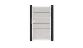 Pflegeleichtes Einzeltor aus PVC in Weiß mit umlaufendem Alu-Rahmen in Silber