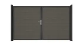 300 x 180 cm Doppeltor bestehend aus PVC-Lamellen in Aschgrau und umlaufendem Rahmen aus Aluminium