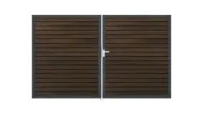 Rhombus Steckzaun Doppeltor aus pflegeleichtem WPC in der Farbe Walnuss. Maß: 300 x 180 ccm