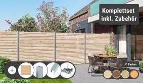 Rhombus Steckzaun Komplettset bestehend aus Zaunelementen, Alupfosten sowie Befestigungszubehör - kinderleicht konfiguriert und bestellt.