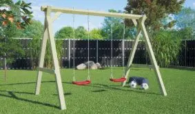 Das 300 x 190 x 210 cm Schaukelgestell Holz ist gemacht für Geschwister, Spielkameraden und beste Freundinnen. Sitzbretter inklusive!
