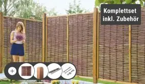 Premium Komplettset bestehend aus Weidenzäunen und allem benötigten Zubehör wie Pfosten und Befestigungen. Schnell und einfach konfiguriert und geliefert.