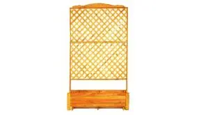 Der Pflanzkasten Twer ist aus honigbrauner Kiefer / Fichte gefertigt. Die Abmessungen sind 110 x 30 x 210 cm