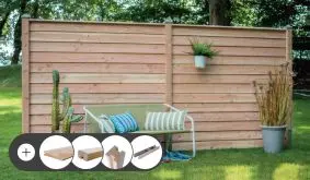 Das Komplettset des Steckzauns Aarberg aus naturbelassenem Douglasienholz enthält Lamellen, Pfosten sowie Befestigungsmaterial und wird frei Bordsteinkante zu Ihnen geliefert!