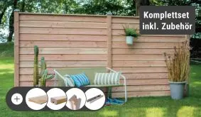 Das Komplettset des Steckzauns Aarberg aus naturbelassenem Douglasienholz enthält Lamellen, Pfosten sowie Befestigungsmaterial und wird frei Bordsteinkante zu Ihnen geliefert!
