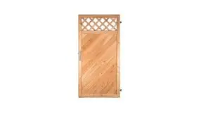 90 x 180cm Torelement mit Rankgitter auf einem Alurahmen geschraubt. Mit verstellbaren Bändern, Schloßkasten und Drückergarnitur, Holzart: Sibirische Lärche, Edelstahl geklammert
