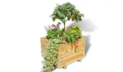 Blumenkübel aus Holz mit Folieneinsatz, 50 x 50 x 38 cm
