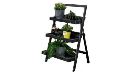 Platz für Kräuter, Blumen und mehr bietet die dreistufige 100 x 50 x 58 cm Kräutertreppe aus anthrazitgrauem Kunststoff in Holzoptik