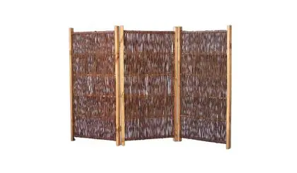 Dreiteiliger 180 x 120 cm Garten Paravent aus Weidenruten mit seitlicher Einfassung aus Kiefernholz