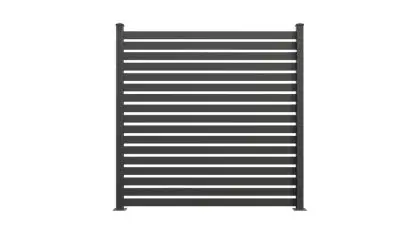 Aluminium Steckzaun bestehend aus 17 Lamellen, Abschlussprofil und Distanzstücken. Maß: 180 x 180 cm Aluminium Steckzaun bestehend aus 17 Lamellen, Abschlussprofil und Distanzstücken. Maß: 180 x 180 cm